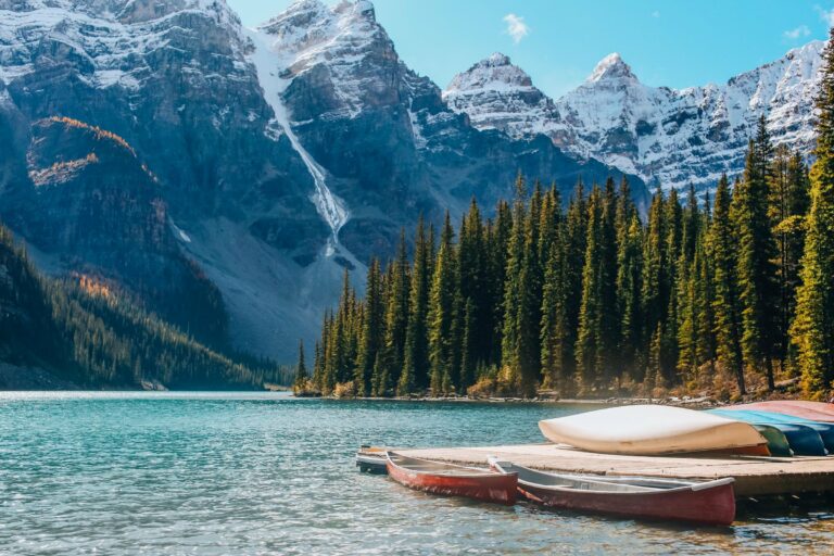 Canoes on a lake in Banff National Park