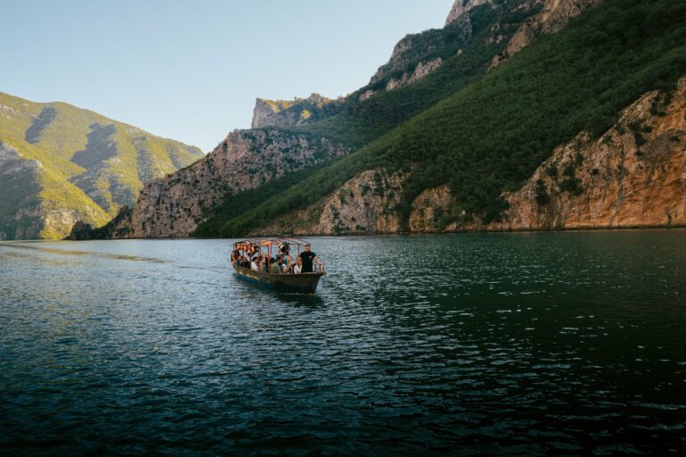 A boat on Lake Koman in the Albanian Alps