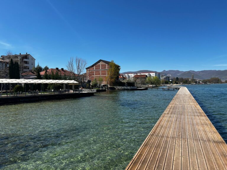 A wooden pier on Lake Ohrid in Albania