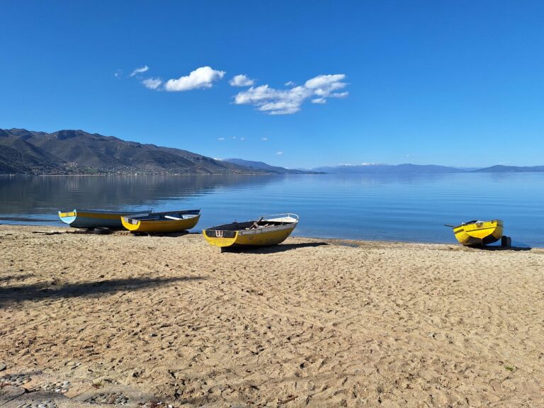 Boats on the shore of Lake Ohrid at Pogradec