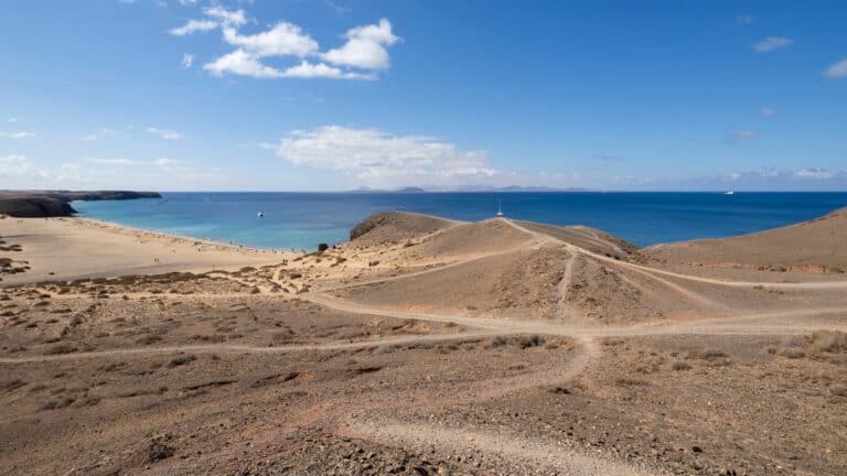 Sandy coves and turquoise sea on the south coast of Lanzarote