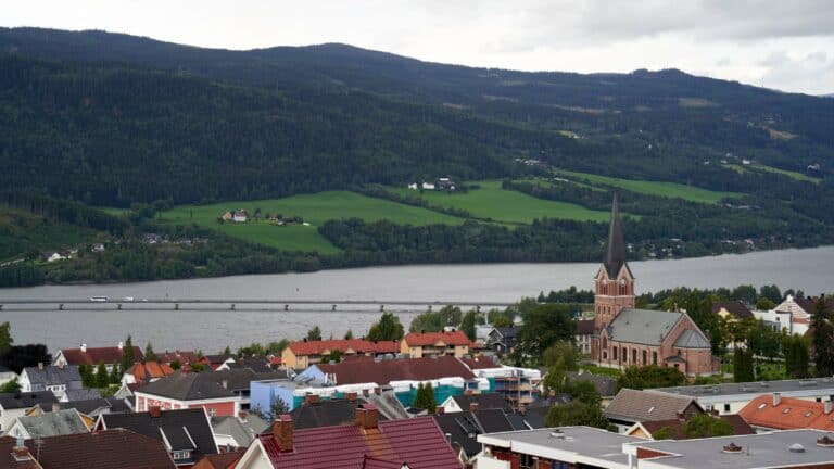 Lillehammer and its church above the lake, Norway