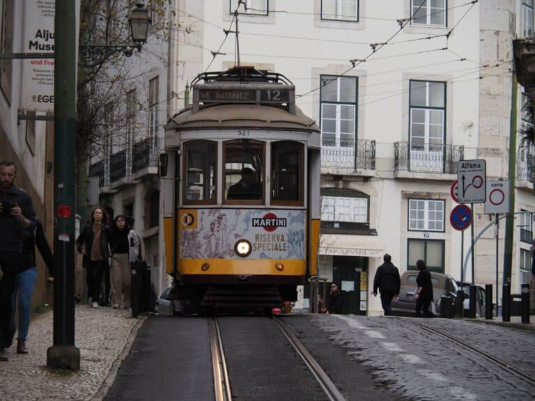 A classic tram in Lisbon's Alfama district
