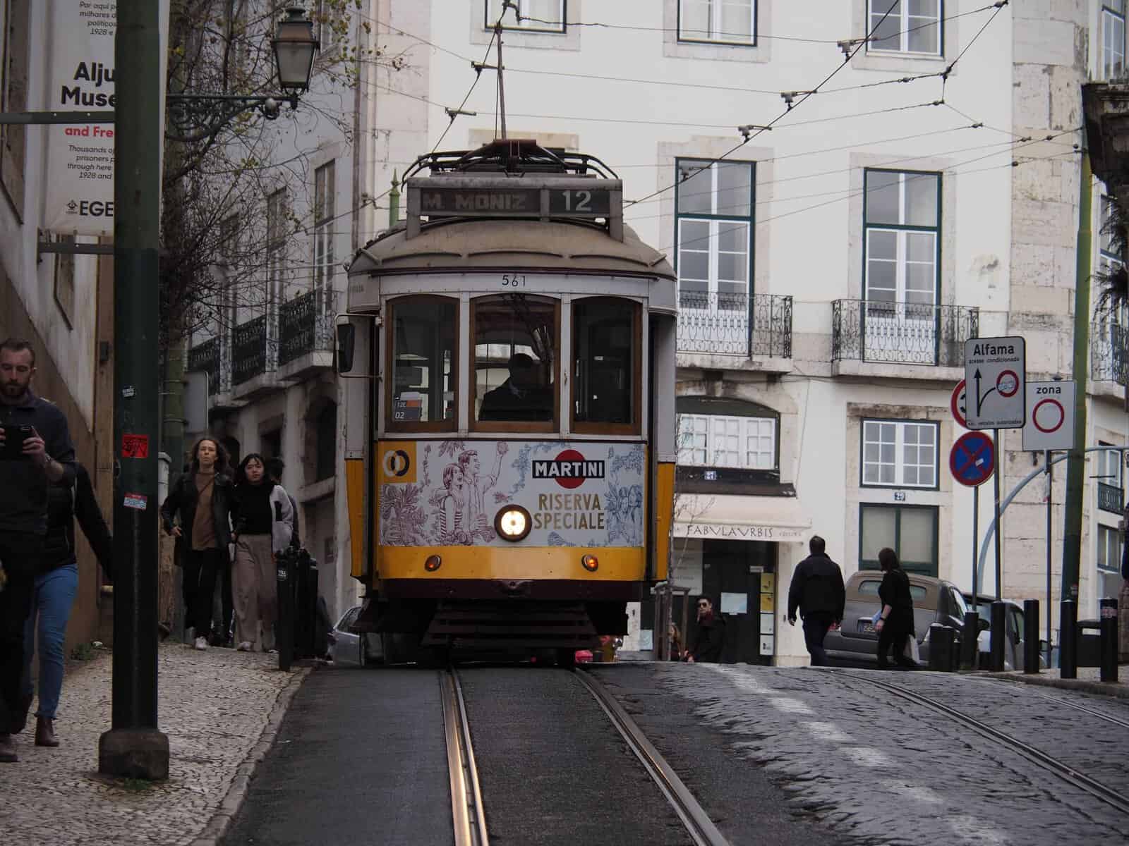 A classic tram in Lisbon's Alfama district
