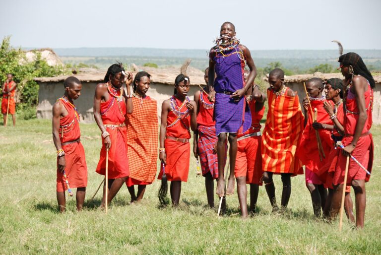 Maasai people performing a traditional dance