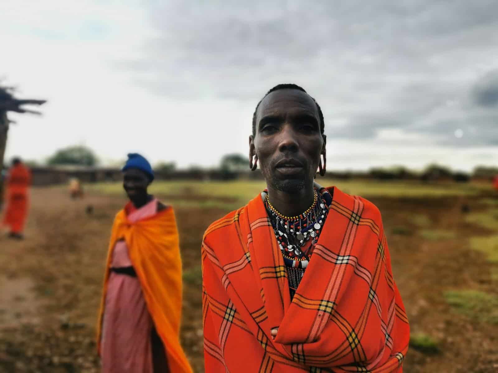 A Maasai man in traditional dress in rural Kenya