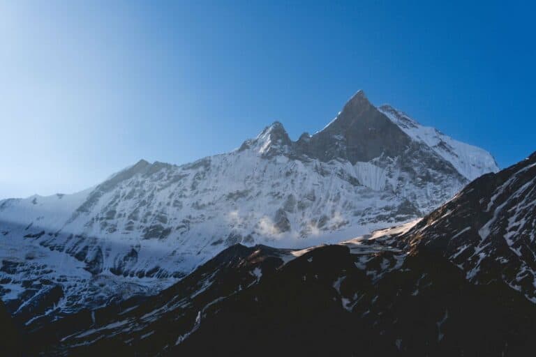 Sunrise on Machapuchare in the Himalaya, Nepal