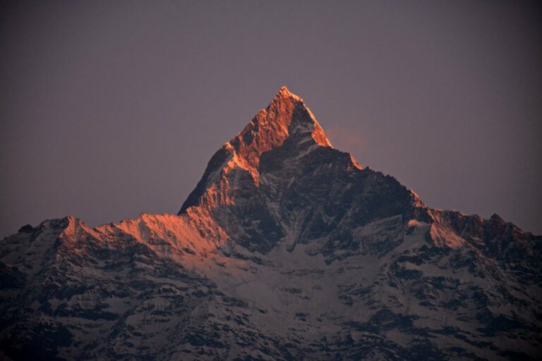 Sunset on Machapuchare in the Himalaya