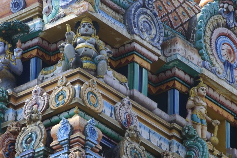 Colourful carvings on a south Indian temple