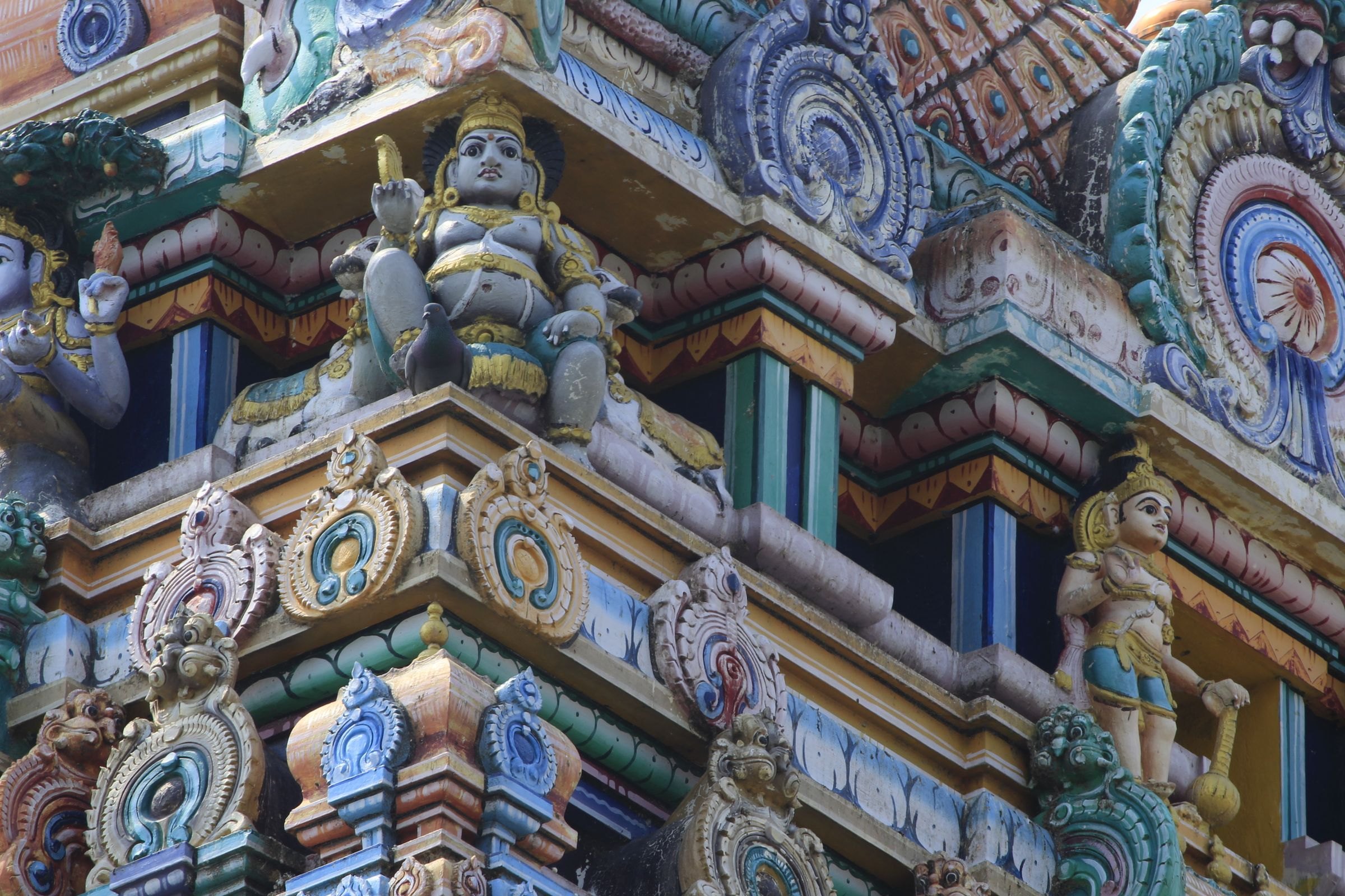 Colourful carvings on a south Indian temple