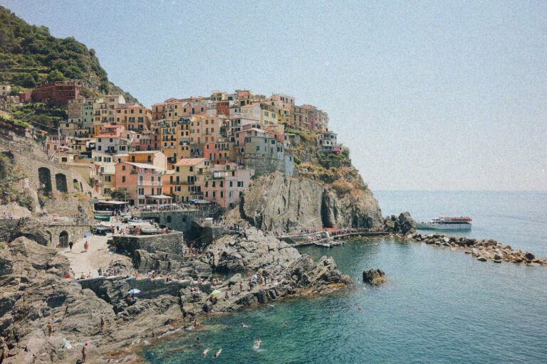 Manarola on its rocky coast in the Cinque Terre