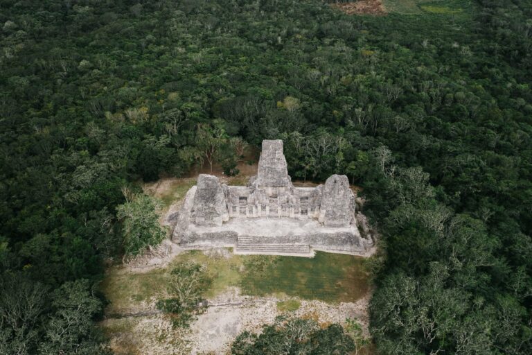 Maya ruins in the jungle from the air