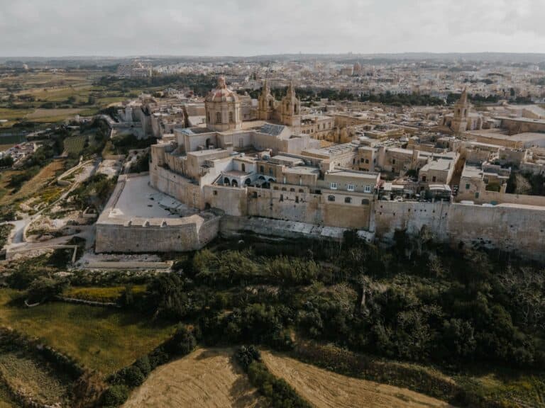 The walled city of Mdina from the air, Malta