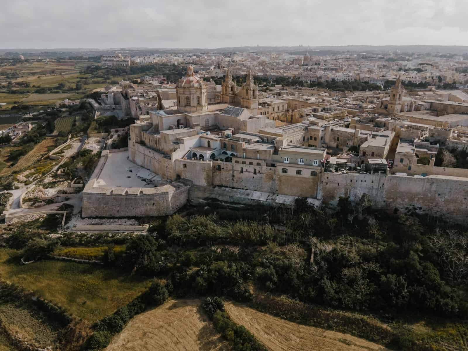 The walled city of Mdina from the air, Malta