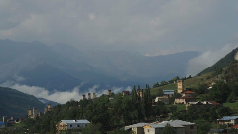 The medieval towers of Mestia in Svaneti, Georgia