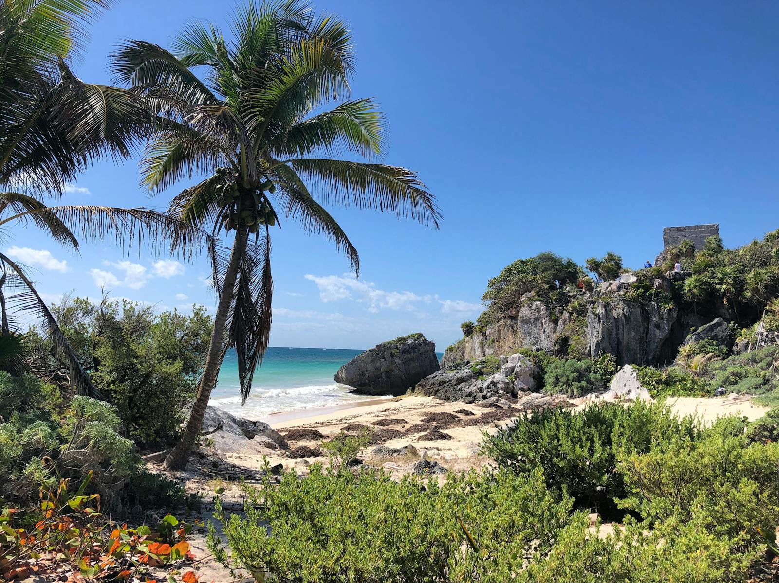 Tulum Mayan ruins on a cliff above the Caribbean Sea