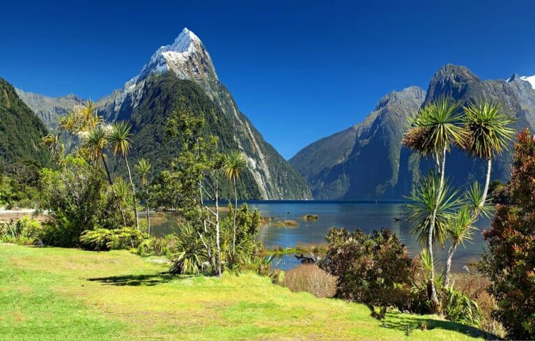Mitre Peak above Milford Sound in Fiordland, New Zealand