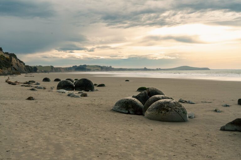 The Moeraki Boulders on the beach
