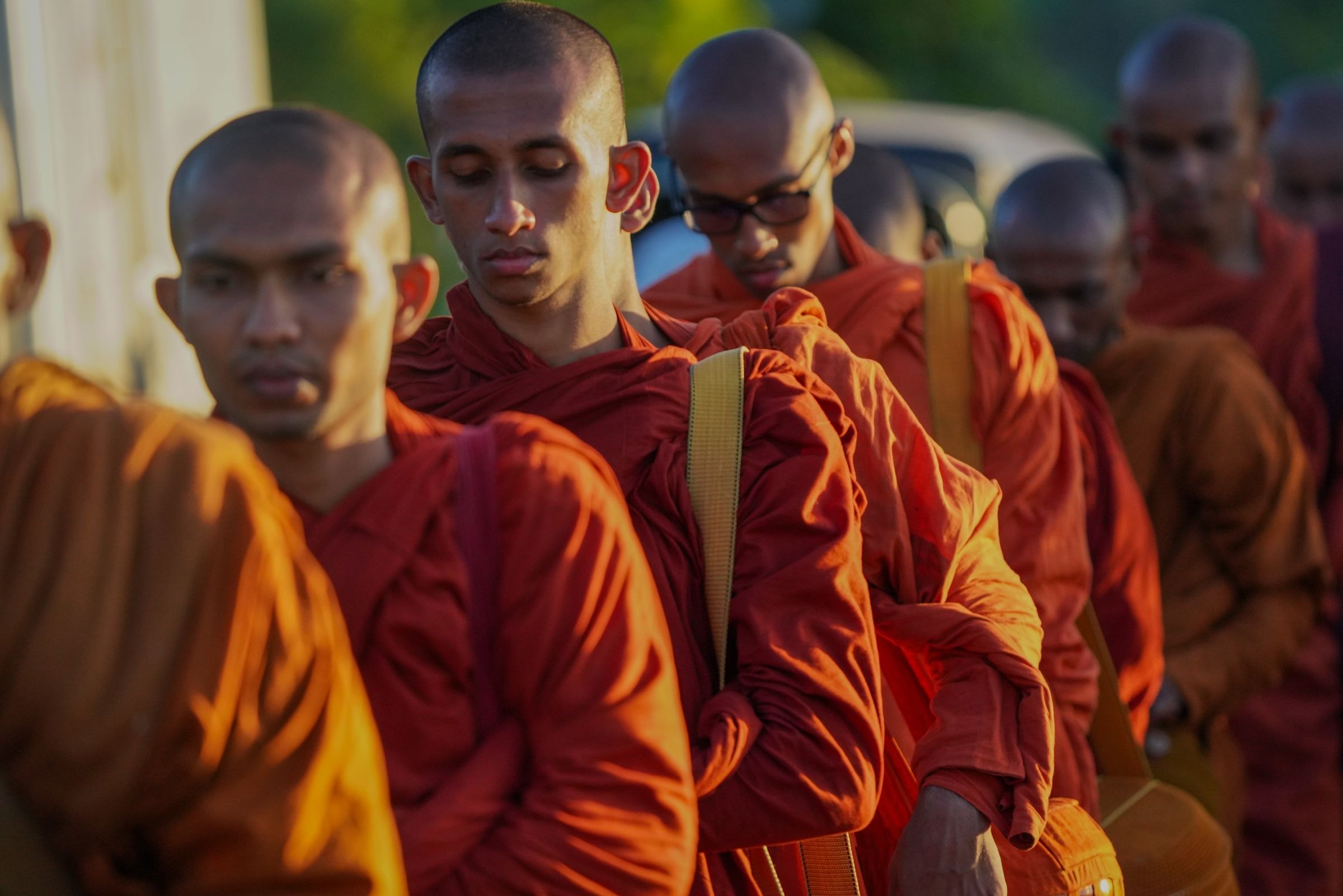 Buddhist monks in orange robes