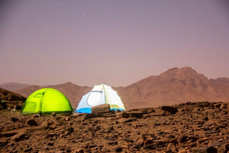 Tents under the stars in rocky Moroccan mountains