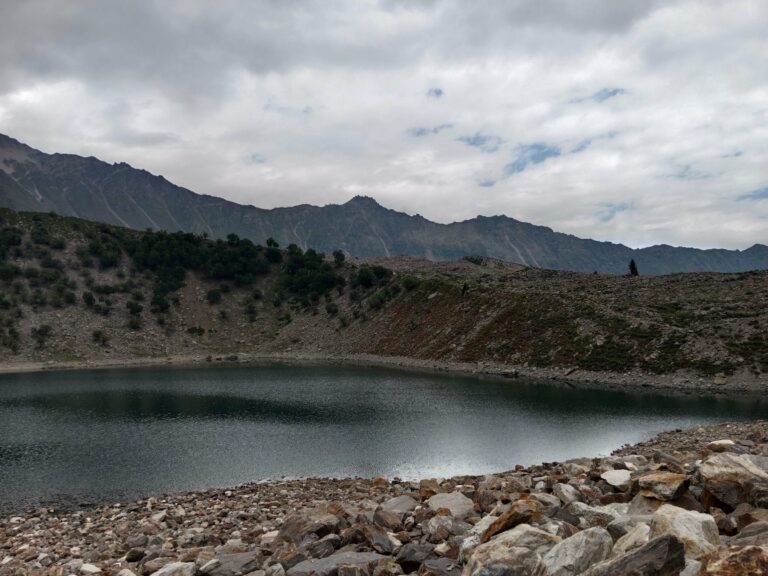 A mountain lake among rocky slopes