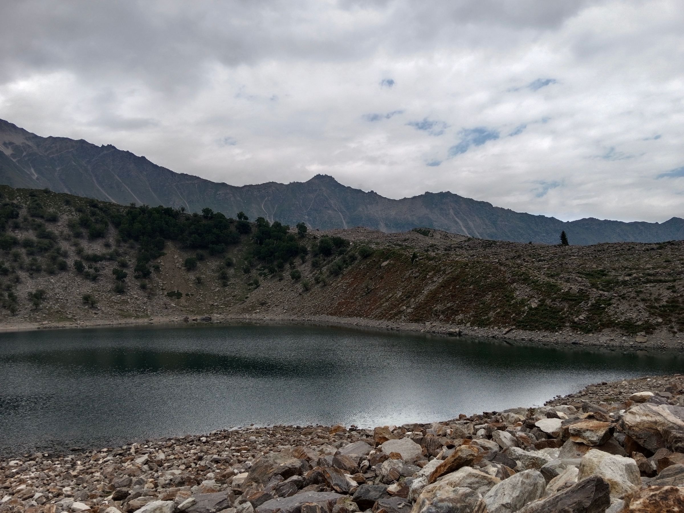 A mountain lake among rocky slopes