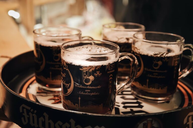 Mugs of mulled wine at a Christmas market
