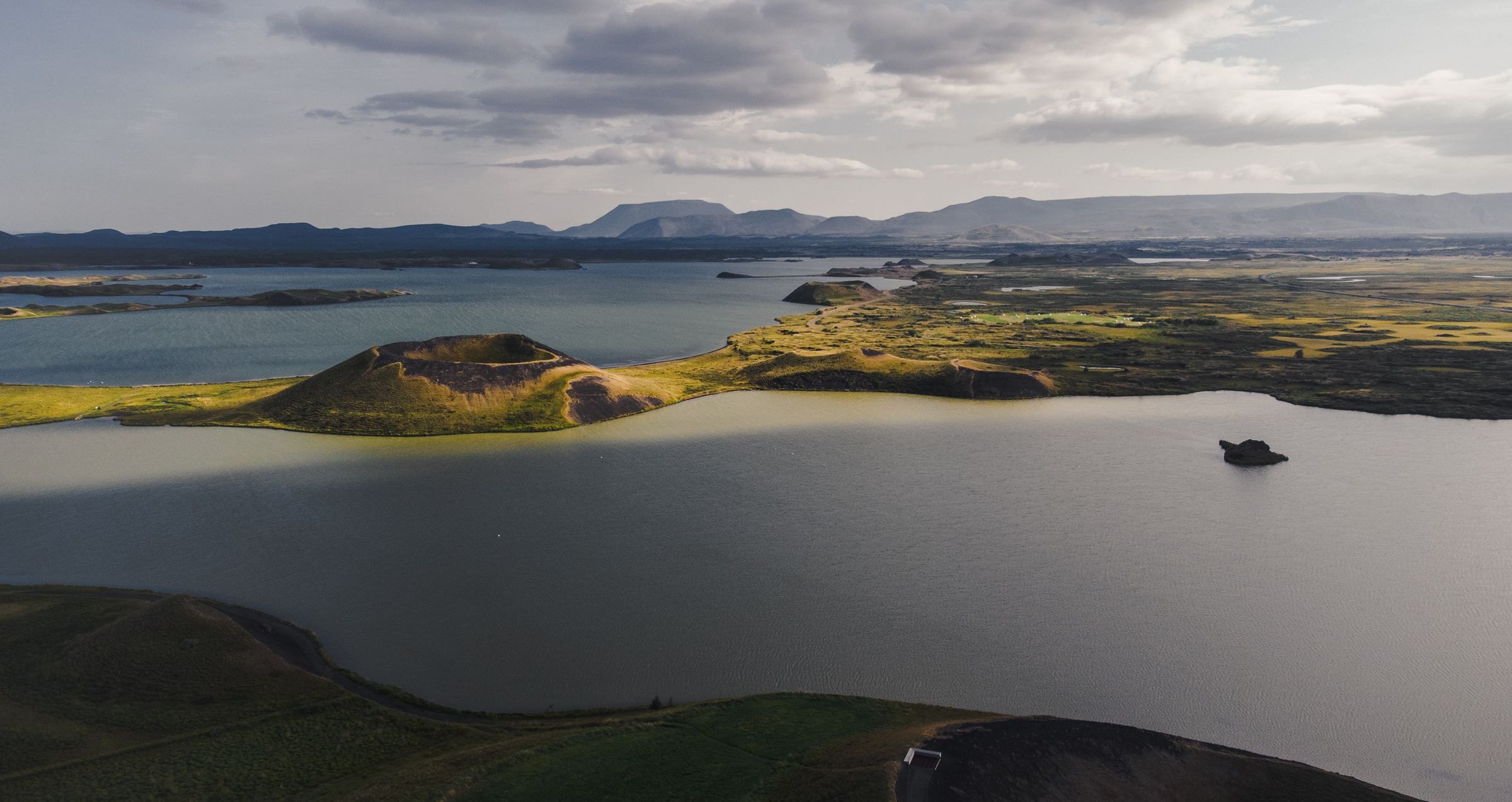 Lakes and volcanic land near Mývatn from above