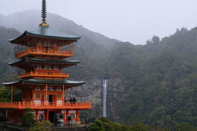 The pagoda of Seiganto-ji and Nachi Falls on the Kumano Kodo