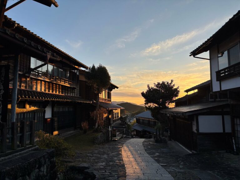 A post town on the Nakasendo at sunset