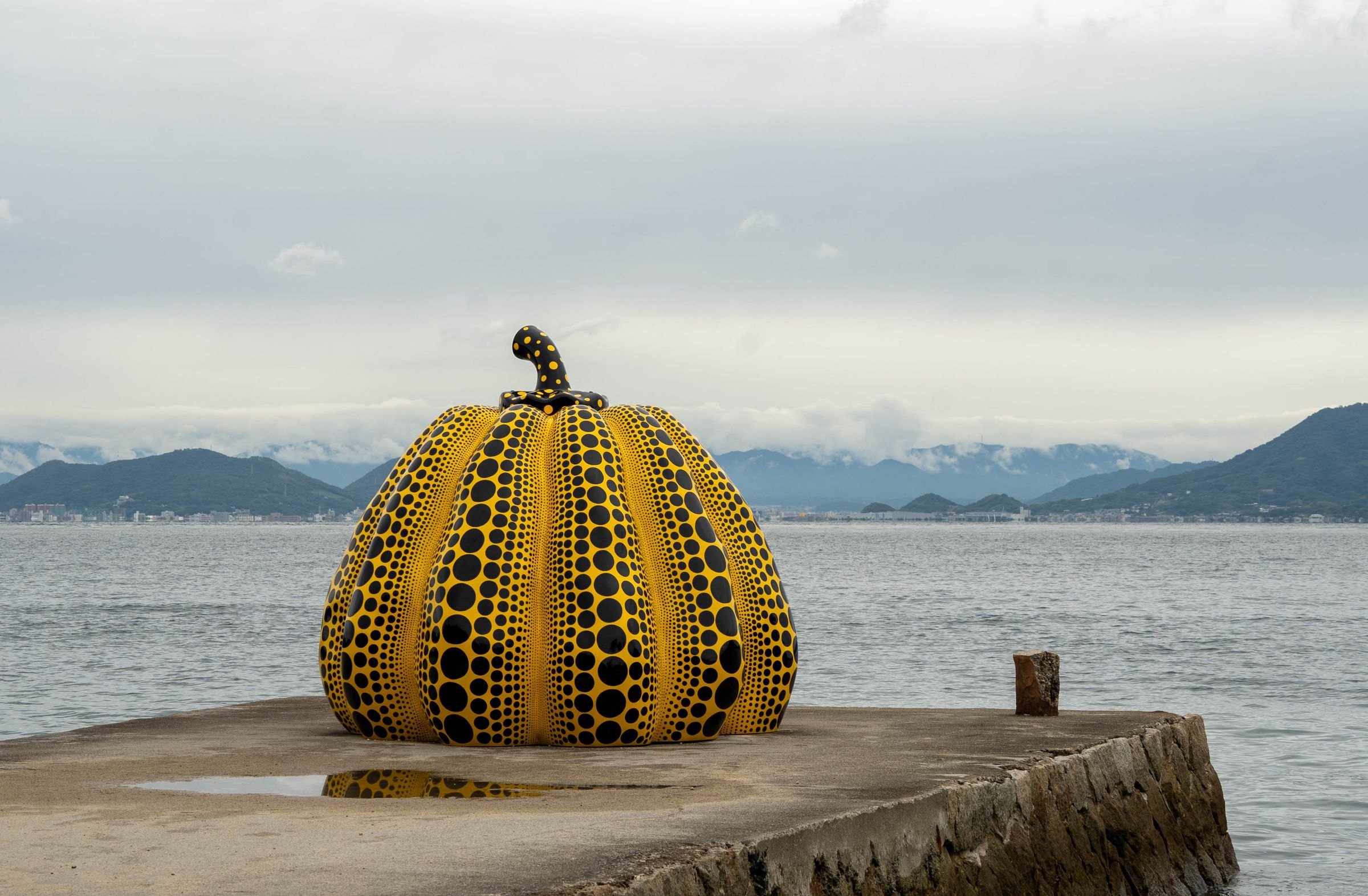 The yellow pumpkin sculpture on Naoshima