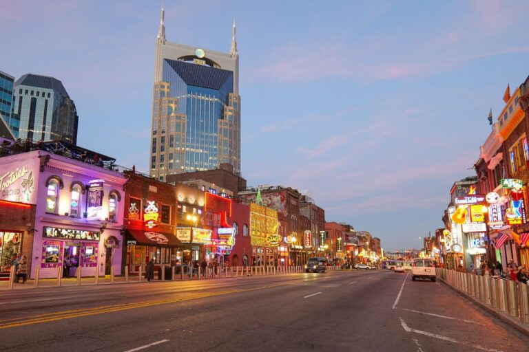 Broadway in Nashville at dusk