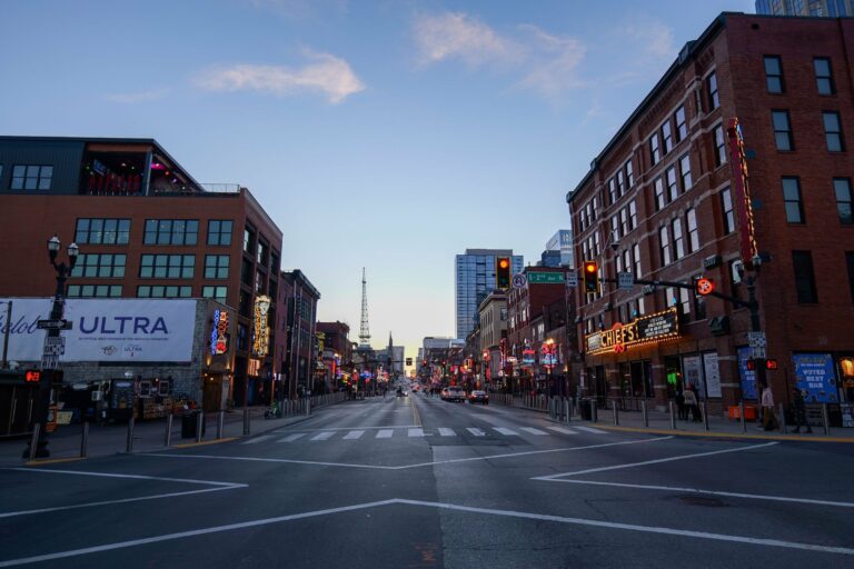 Broadway in Nashville at dusk