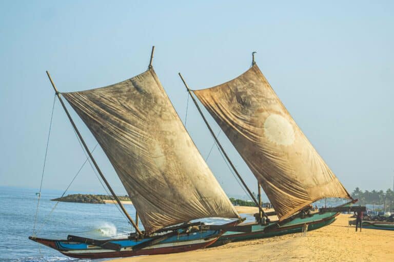 Traditional sailing fishing boats at Negombo, Sri Lanka
