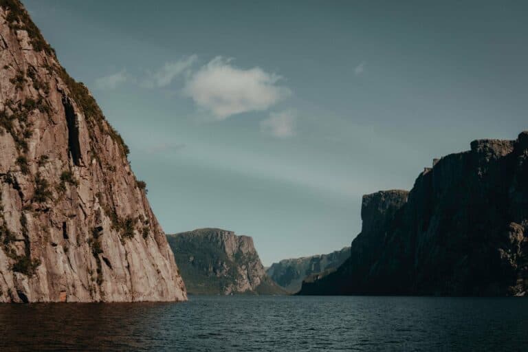 Rugged fjord cliffs in Newfoundland, Canada