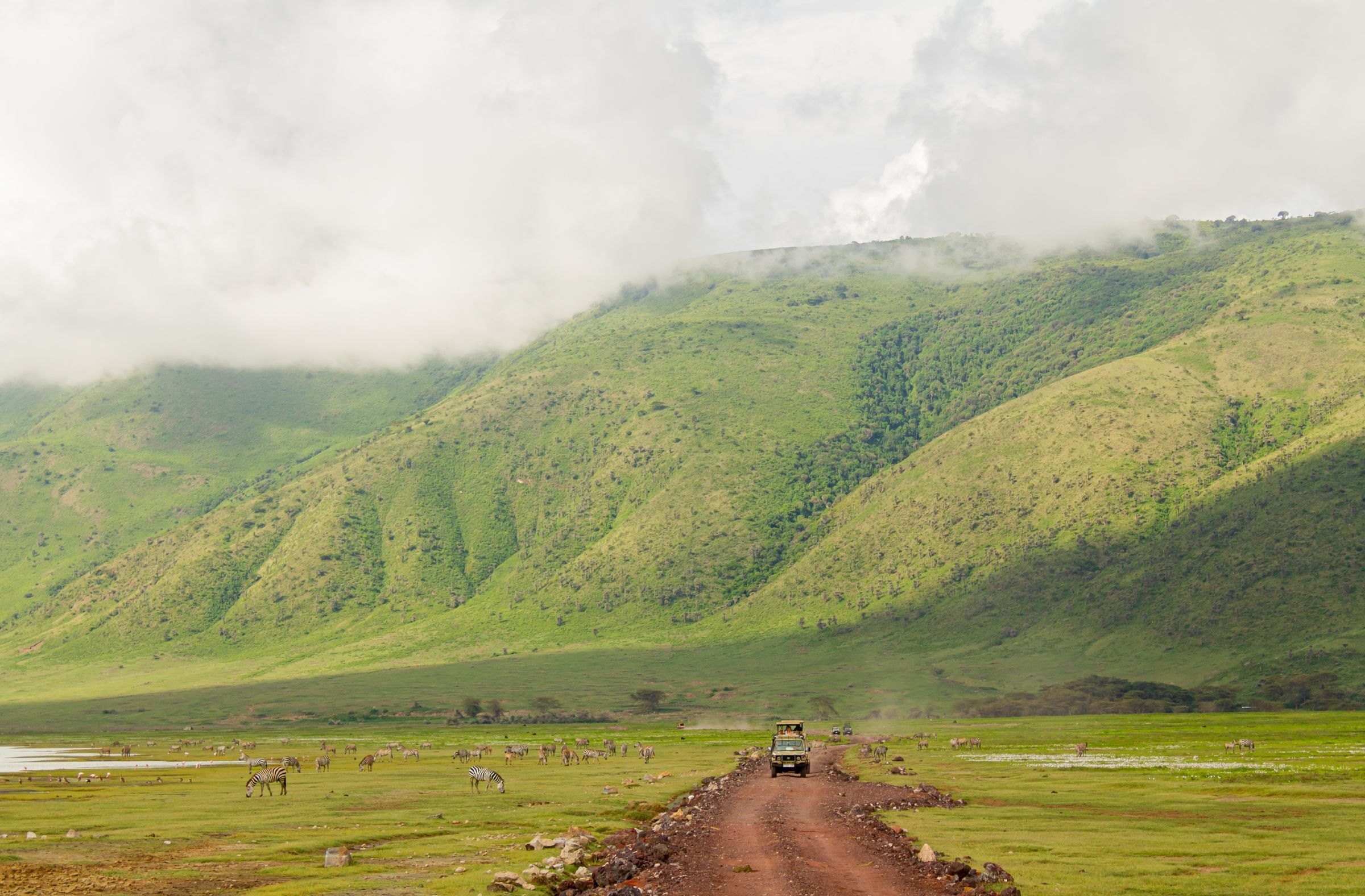 A safari track into the Ngorongoro Crater