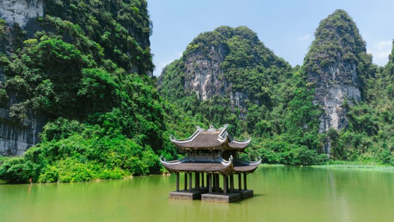 A floating pagoda among the karsts of Ninh Binh