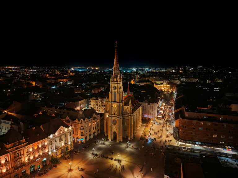 Novi Sad and its cathedral at night
