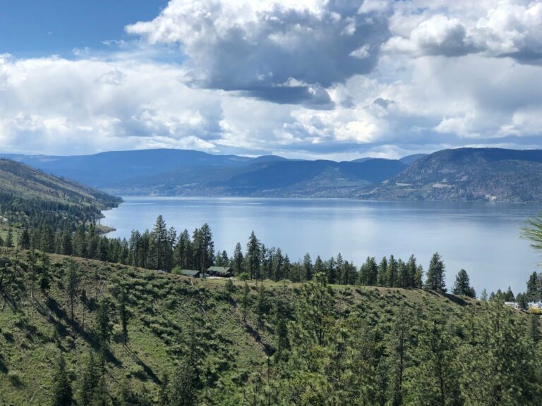 Okanagan Lake among green hills