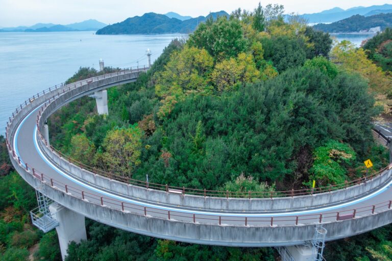 A winding road above the sea near Onomichi