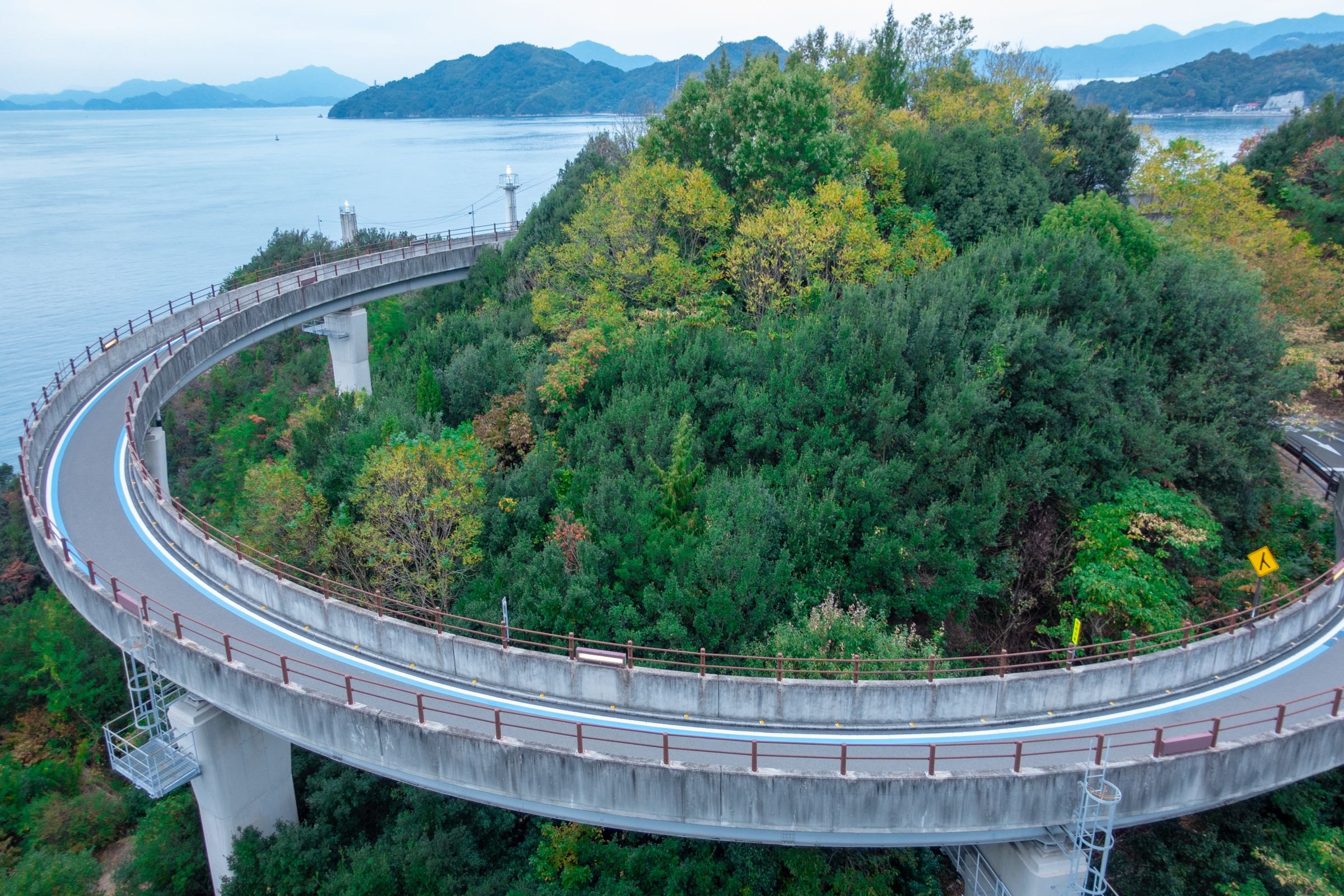 A winding road above the sea near Onomichi