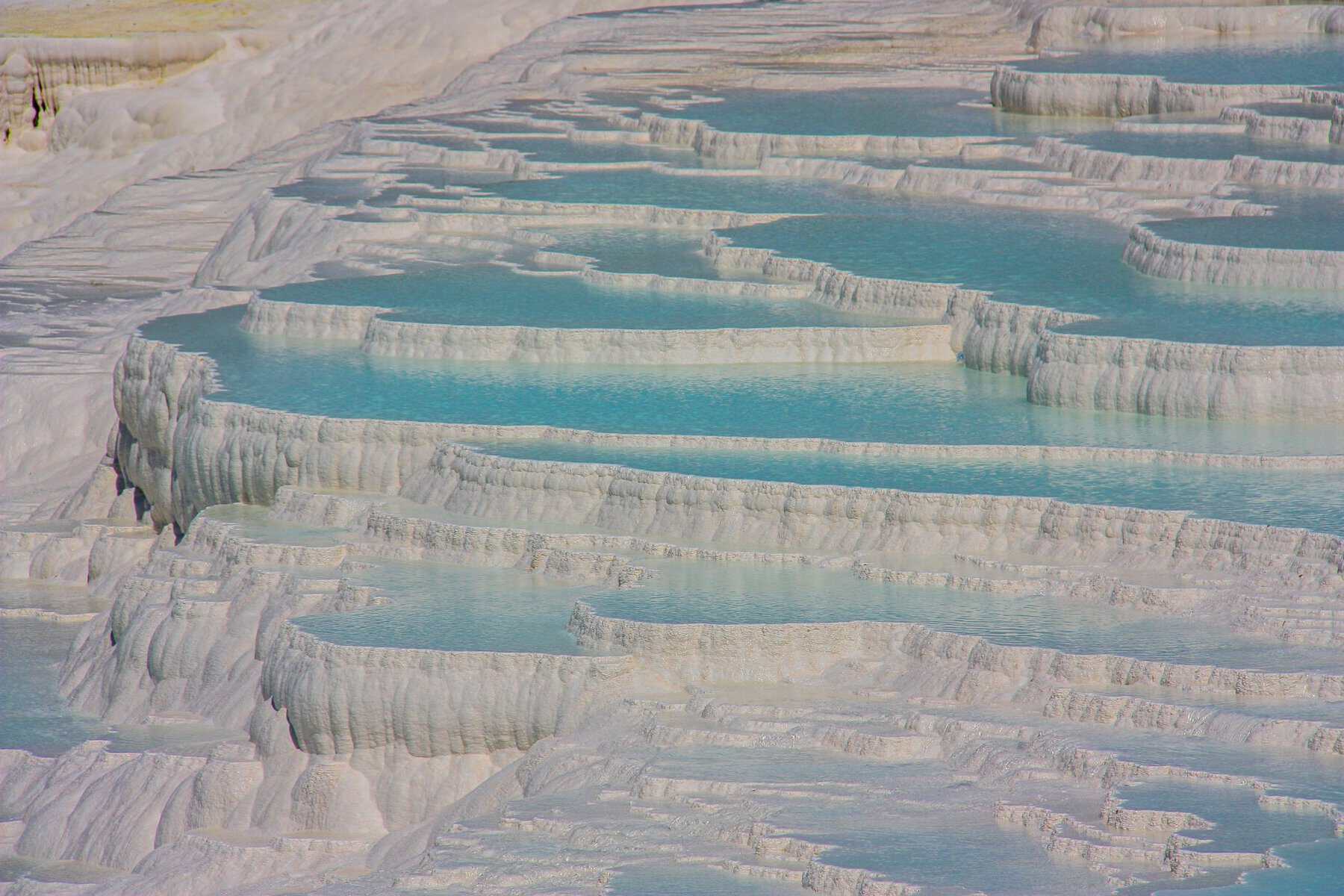 The white travertine terraces of Pamukkale, Turkey