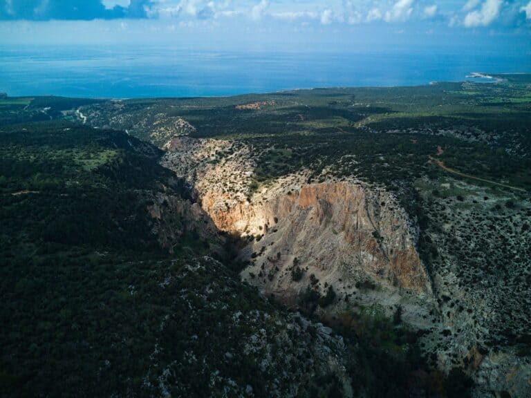 A gorge running to the coast in the Paphos district, Cyprus