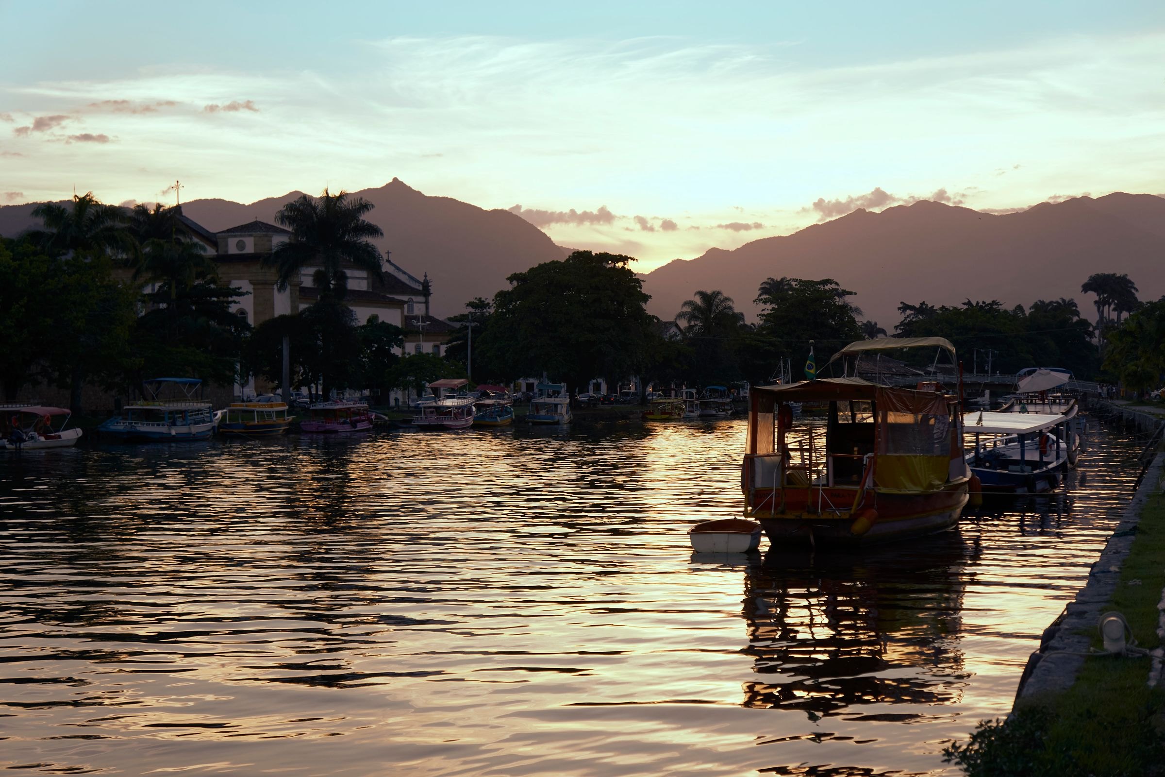 Boats at sunset in Paraty