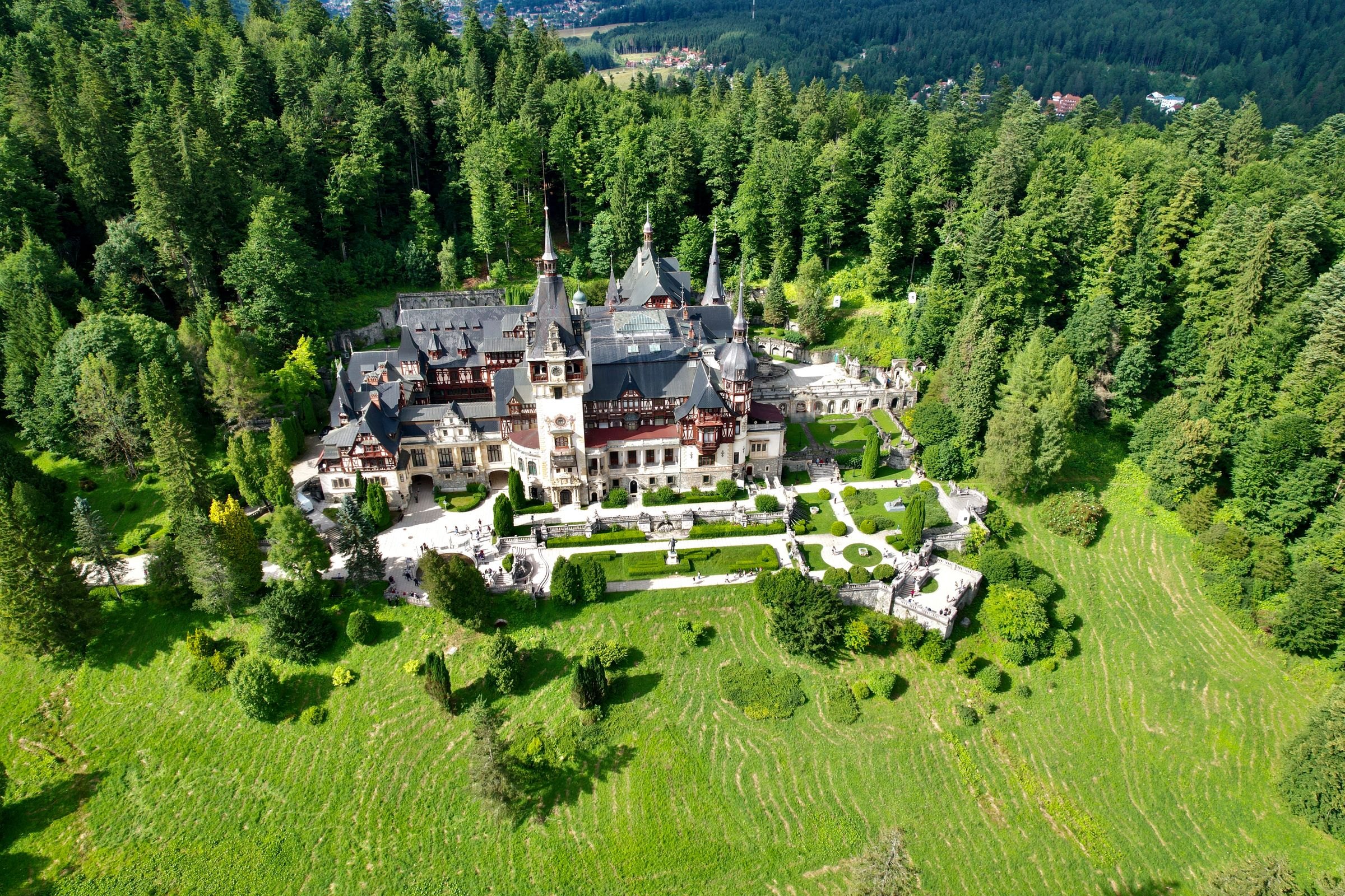 Peleș Castle among the forests
