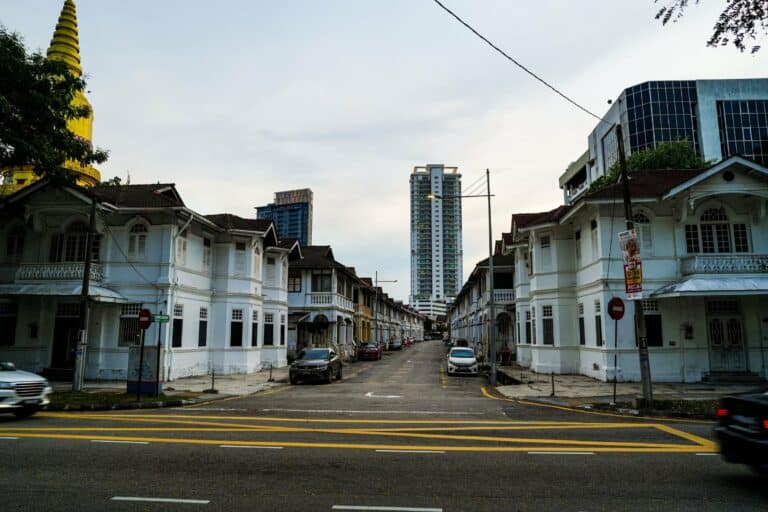 Colonial shophouses on a street in George Town, Penang