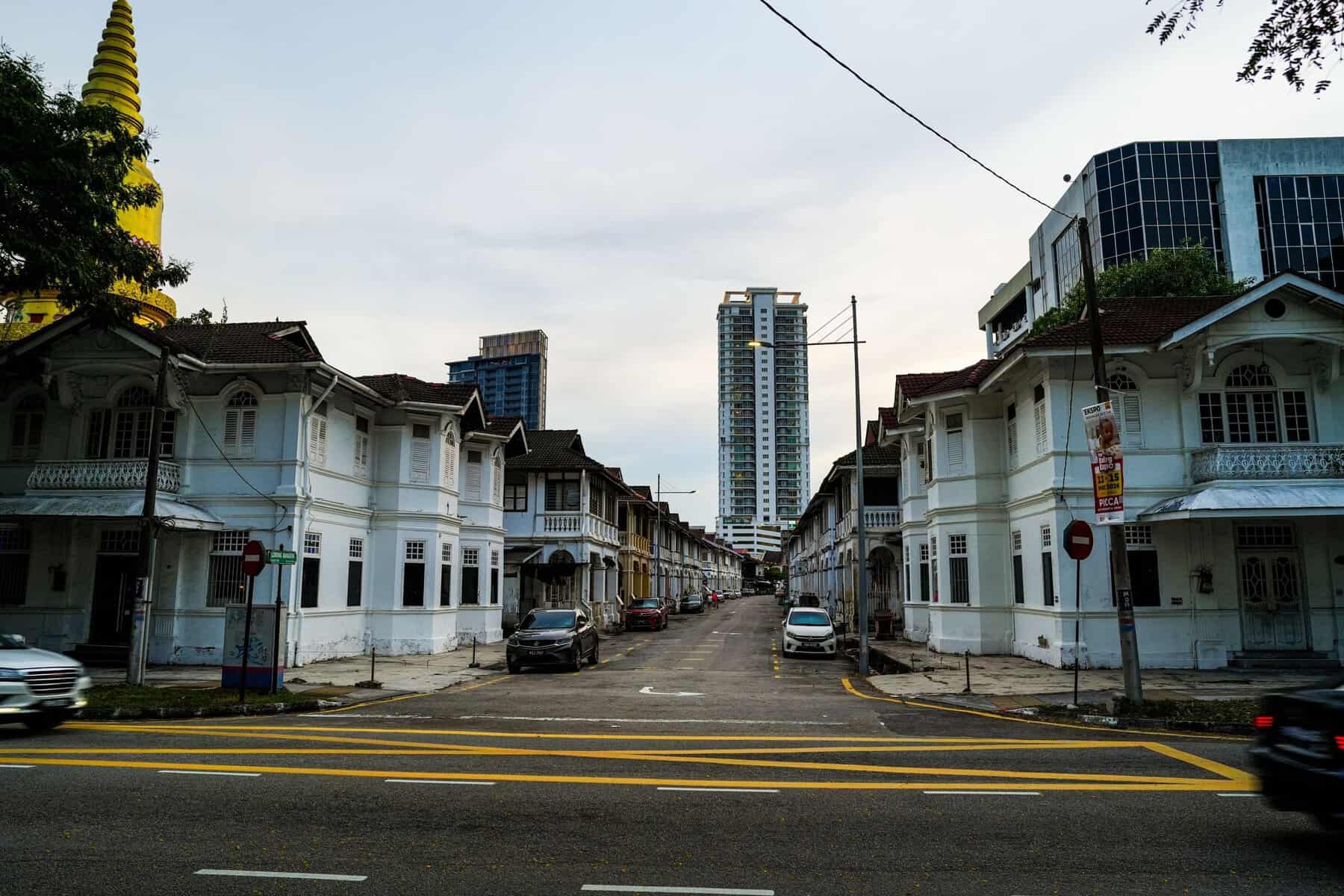 Colonial shophouses on a street in George Town, Penang