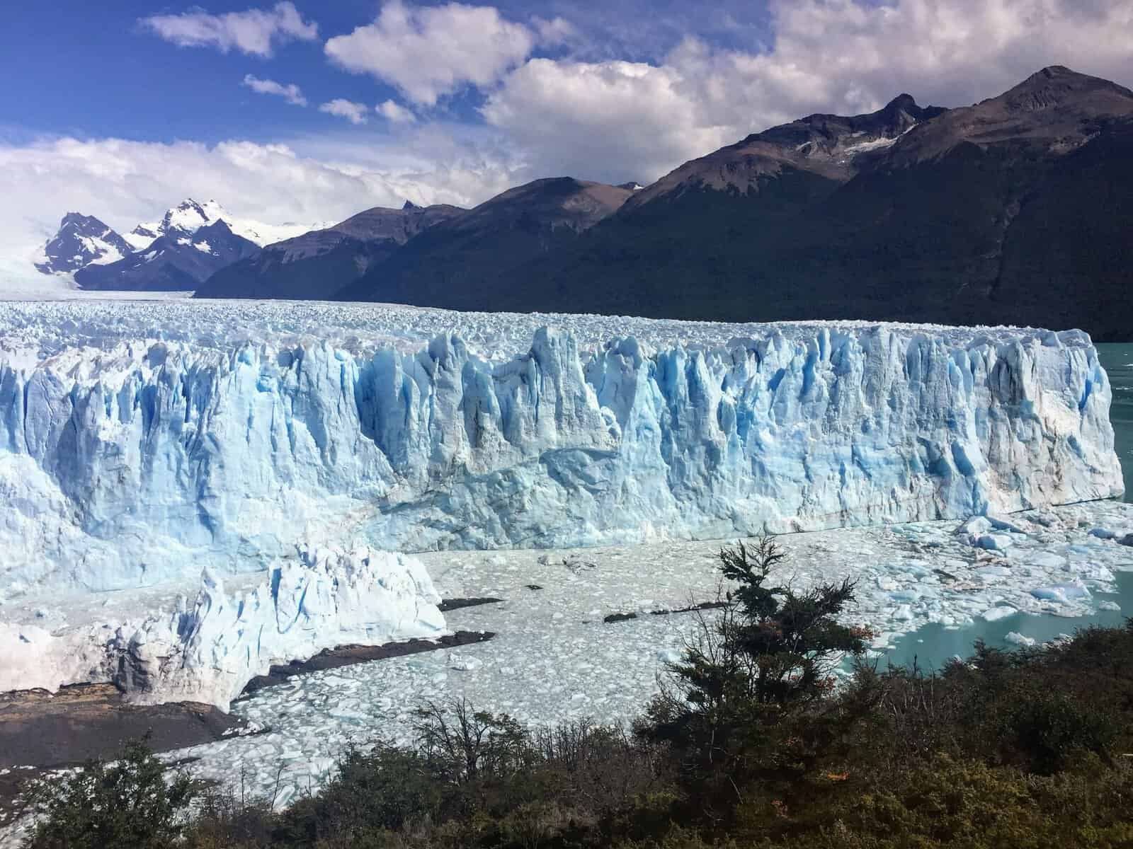 The Perito Moreno Glacier under a blue sky