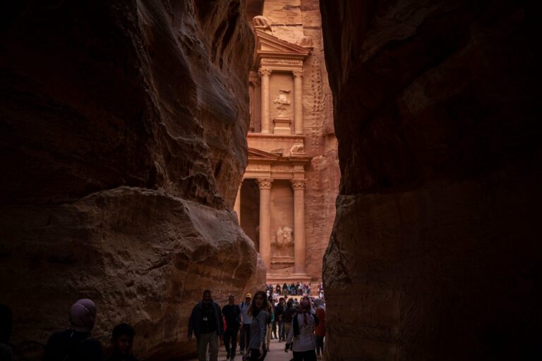 Walking through the Siq towards the Treasury in Petra