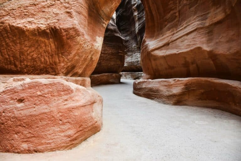 The red rock walls of the Siq at Petra